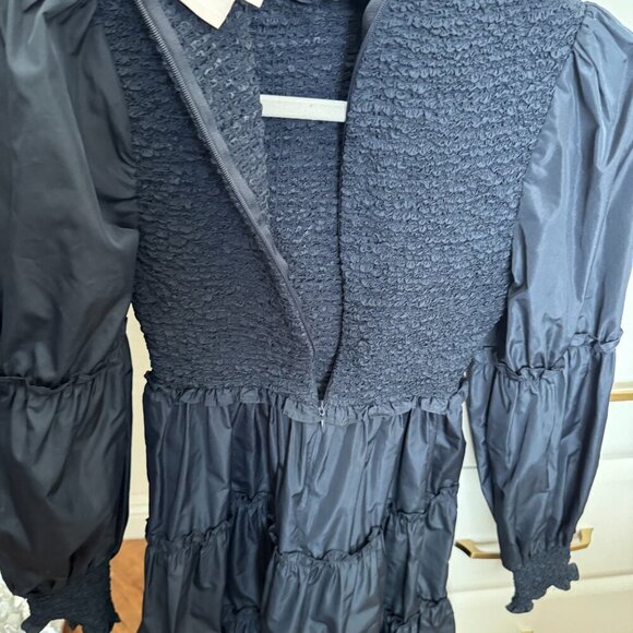 Cinq à Sept Navy Smocked Ruffle Mini Dress - Size 00 - Picture 2 of 4